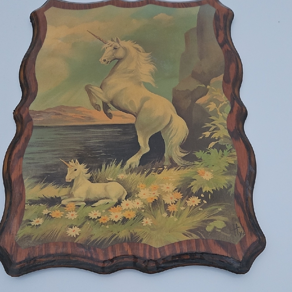 White and Green Horse Art Print with Wooden Frame